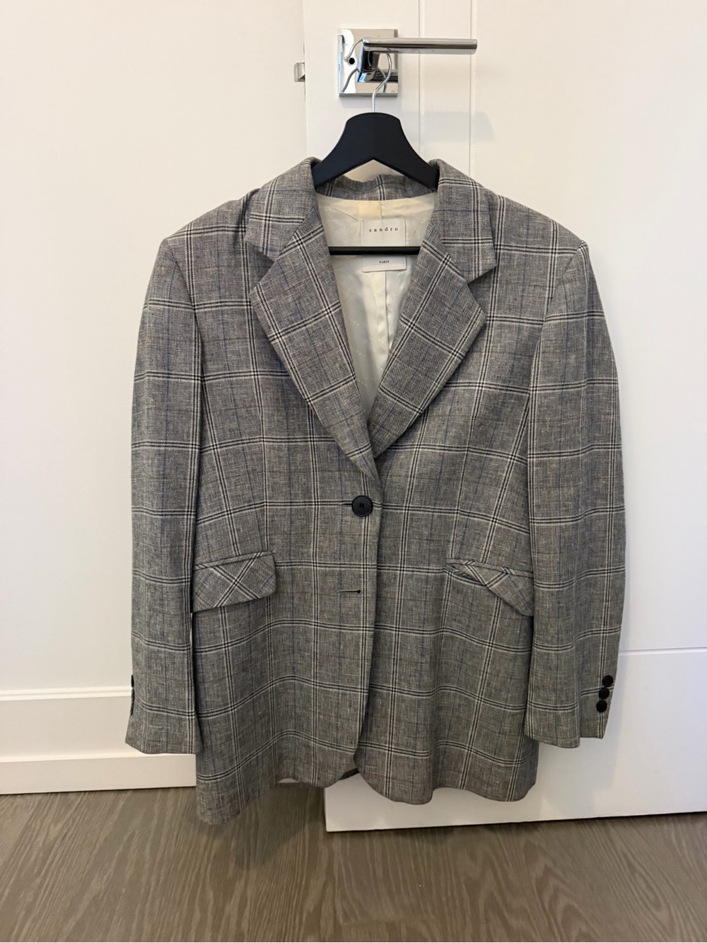 Sandro Gray Plaid Single-Button Blazer